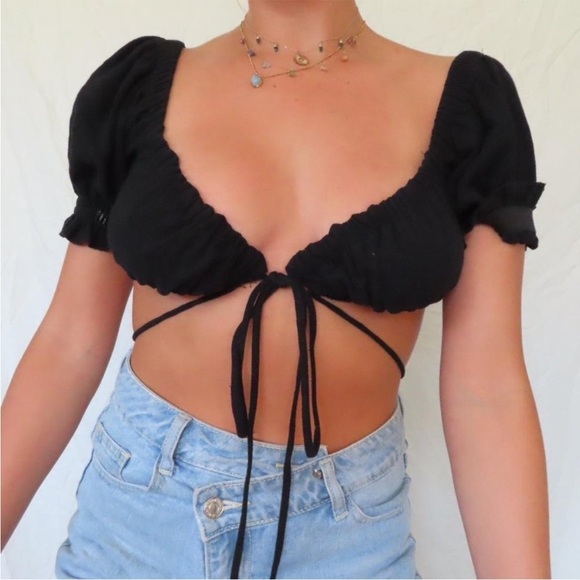 Skylar + Madison Puff Sleeve Bandeau Tie Top - Picture 3 of 4